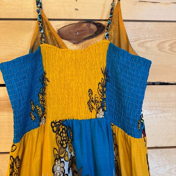 Mint Green Women’s Boho Floral Maxi Dress Yellow Blue Cotton 1X Spaghetti Straps - Picture 7 of 11